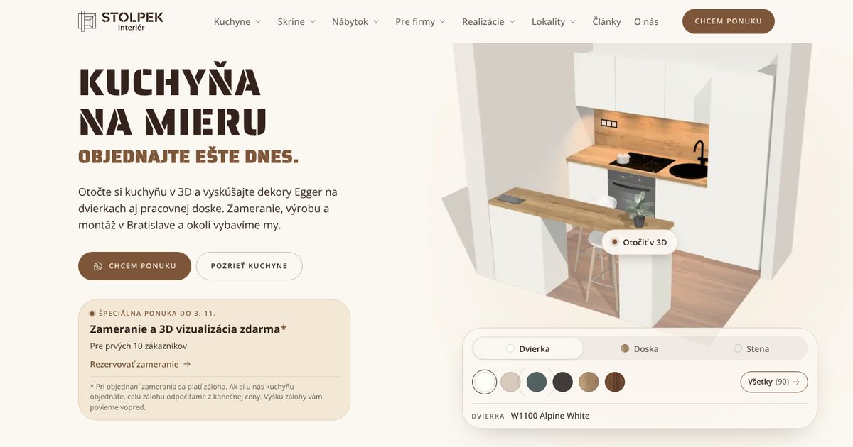 STOLPEK Interiér: 3D Kitchen Configurator Website — STOLPEK Interiér (own company) platform screenshot